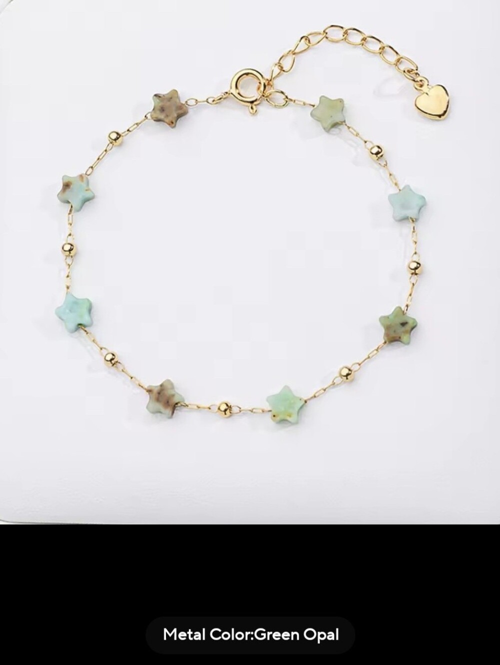 💚⭐️NEW💚⭐️ PRETTY!! SS Micro PaperClipGREEN OPAL FacetedNat. Stone Star Braclet